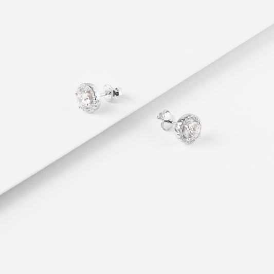 Sterling Silver Solitaire Zirconia Halo Stud Earrings