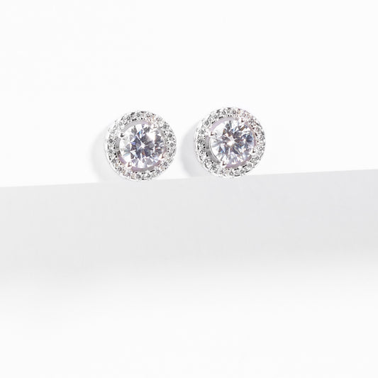 Sterling Silver Solitaire Zirconia Halo Stud Earrings