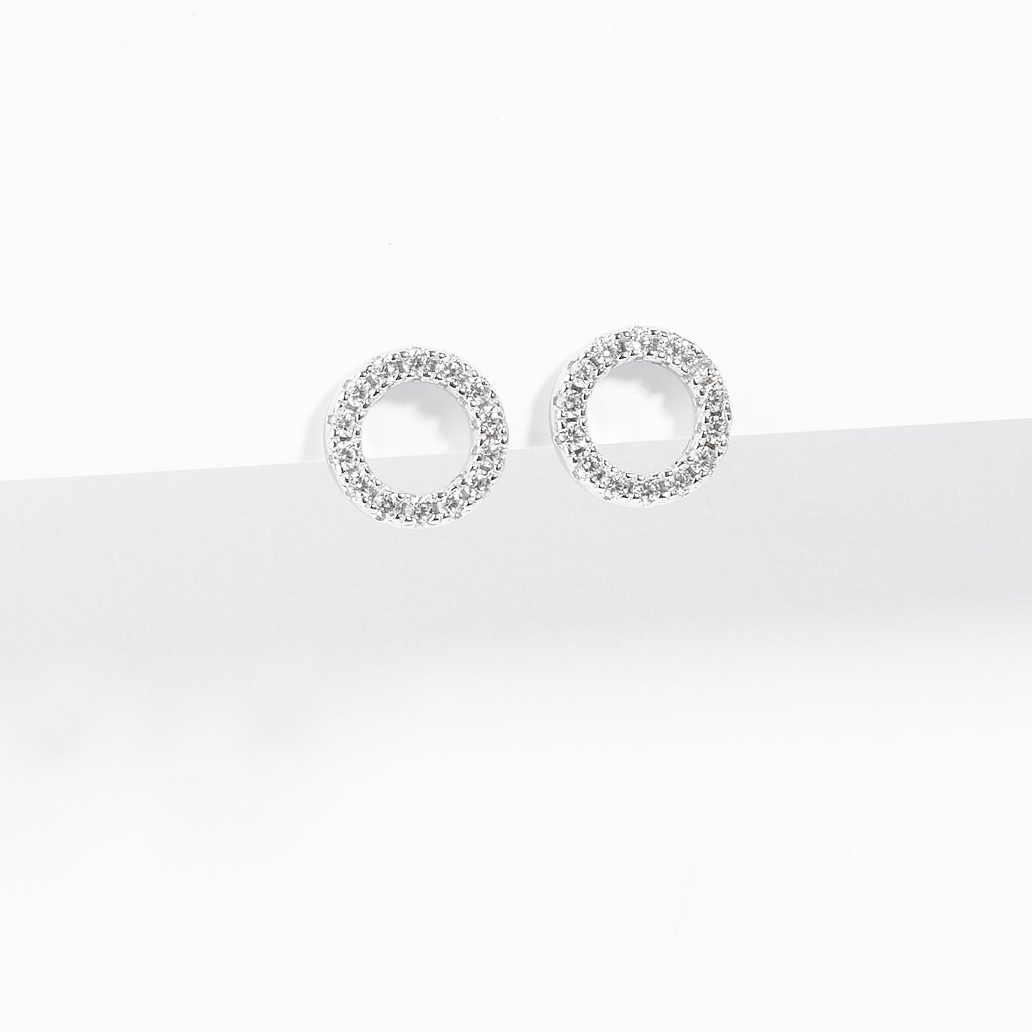Sterling Silver Zirconia Open Circle Stud Earrings 8mm