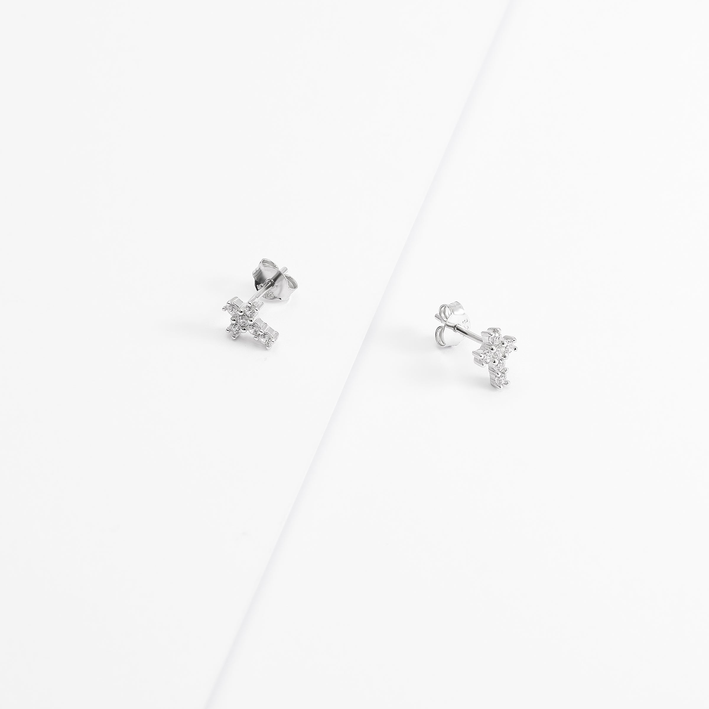 Sterling Silver Zirconia Cross Stud Earrings
