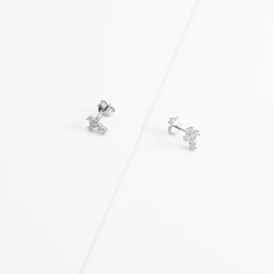 Sterling Silver Zirconia Cross Stud Earrings