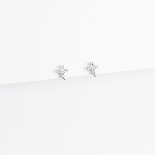 Sterling Silver Zirconia Cross Stud Earrings