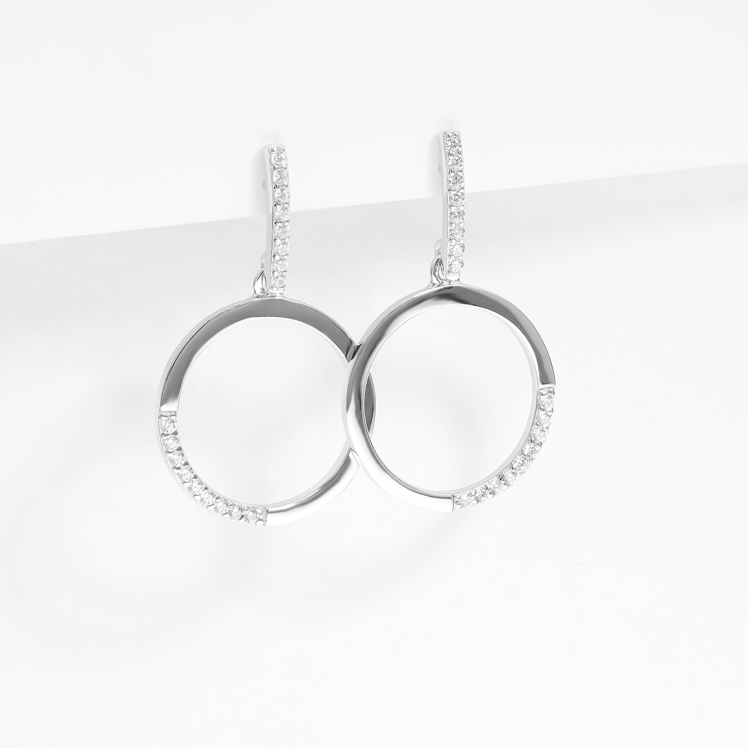 Sterling Silver Zirconia Open Circle Drop Stud Earrings