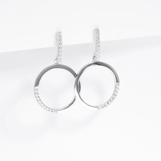 Sterling Silver Zirconia Open Circle Drop Stud Earrings