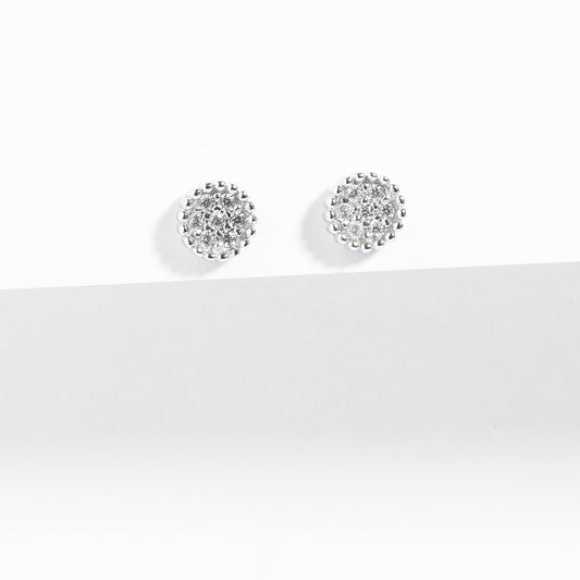 Sterling Silver Zirconia Cluster Crown Set Stud Earrings