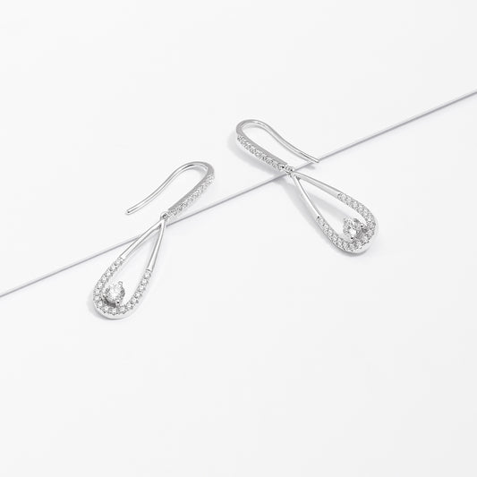 Sterling Silver Zirconia Open Teardrop Shepherds Hook Earrings