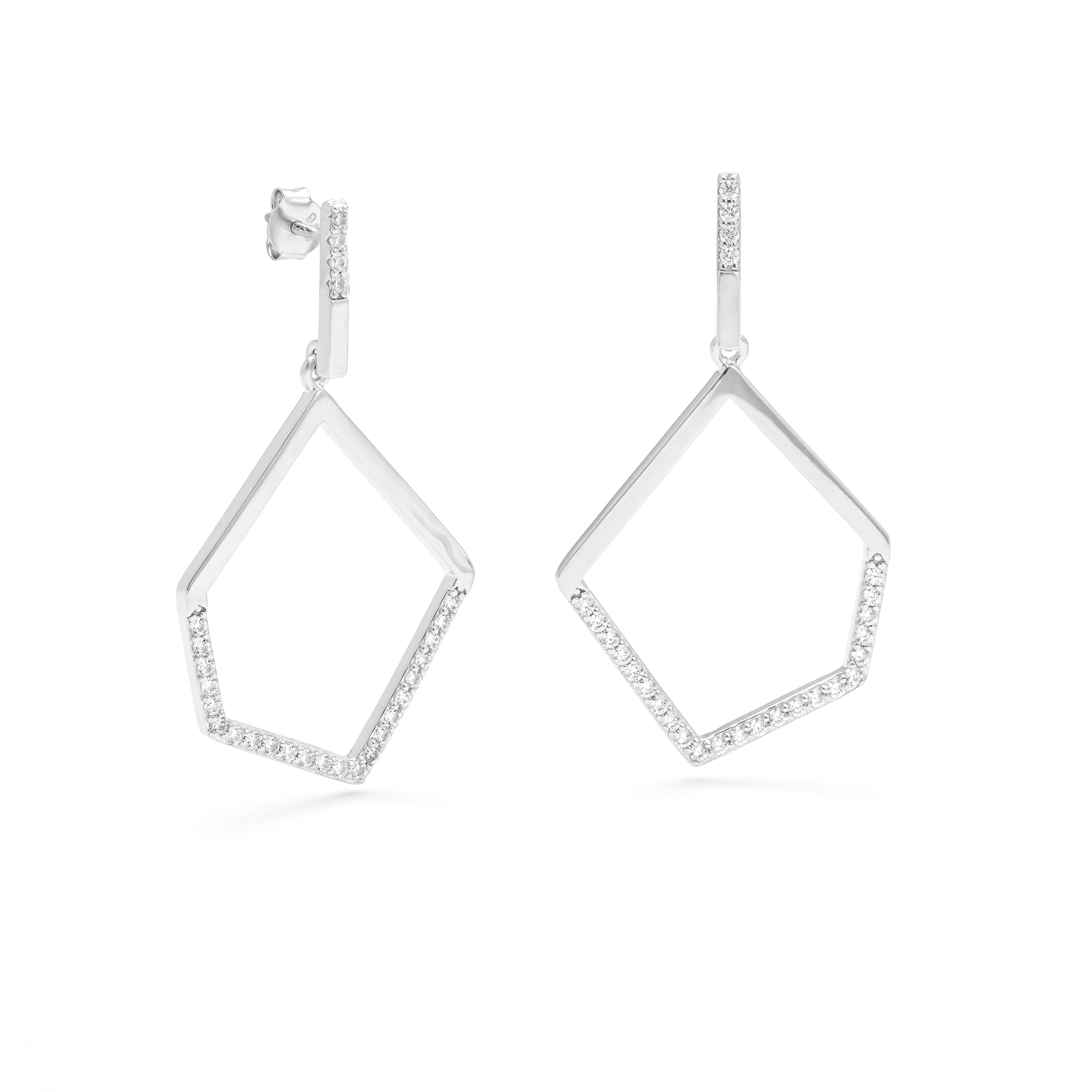 Sterling Silver Zirconia Open Abstract Drop Stud Earrings