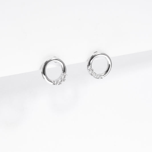 Sterling Silver Open Circle Stud Earrings With 3 Zirconias