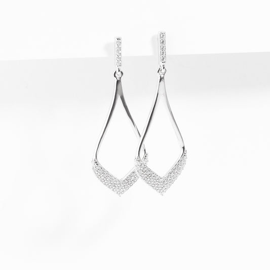 Sterling Silver Zirconia Pave Open Teardrop Earrings