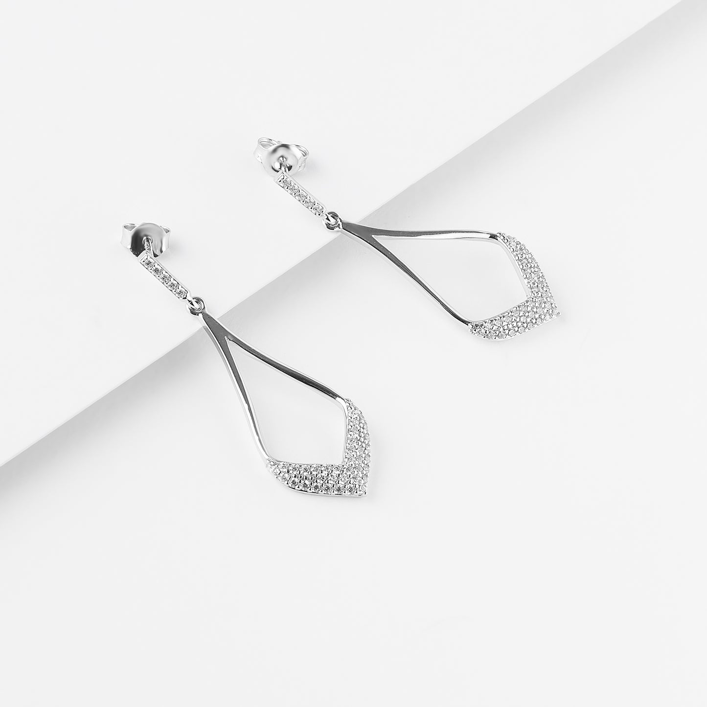 Sterling Silver Zirconia Pave Open Teardrop Earrings