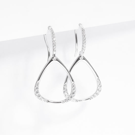 Sterling Silver Zirconia Open Triangle Drop Shepherds Hook Earrings