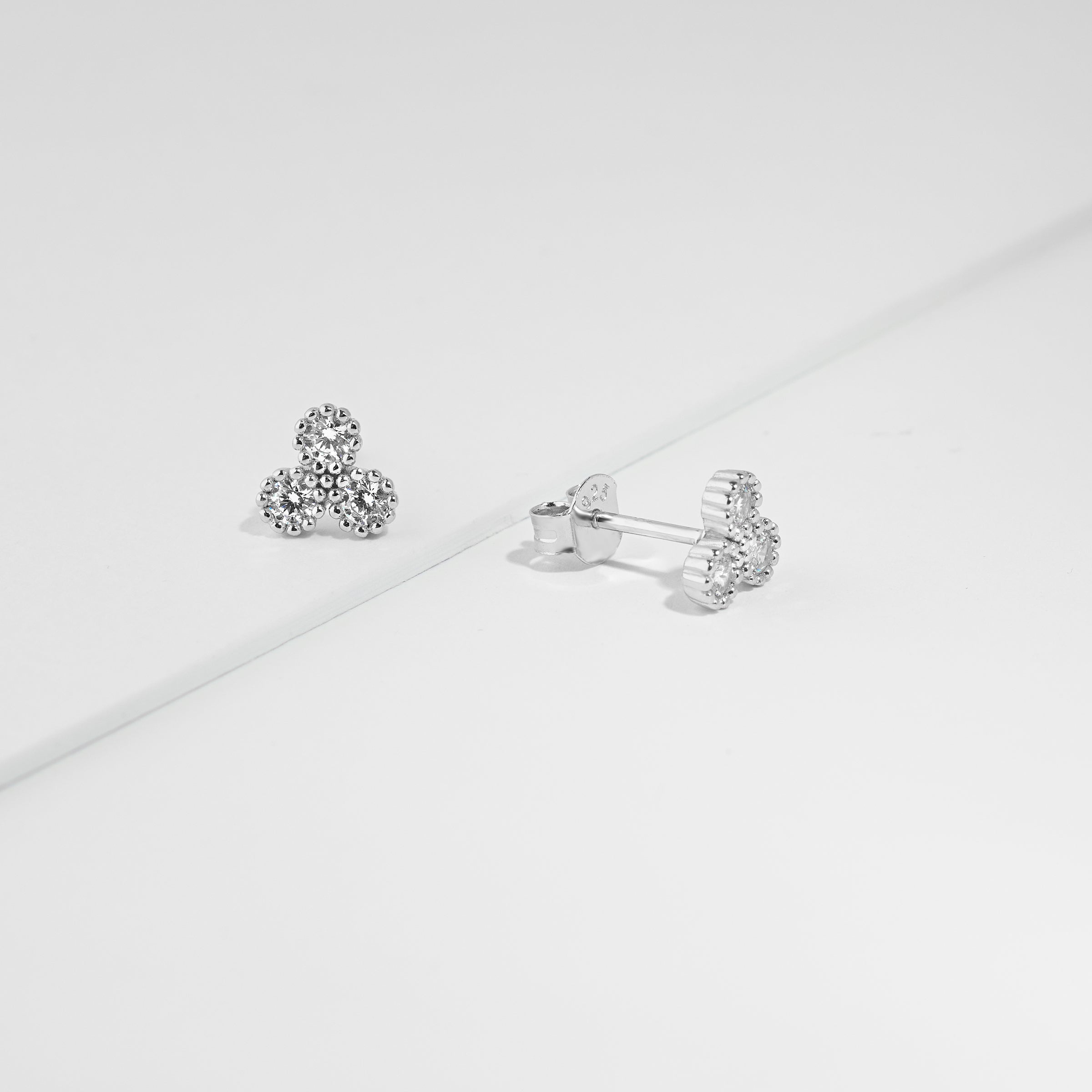 Sterling Silver Zirconia Crown Set Cluster Stud Earrings