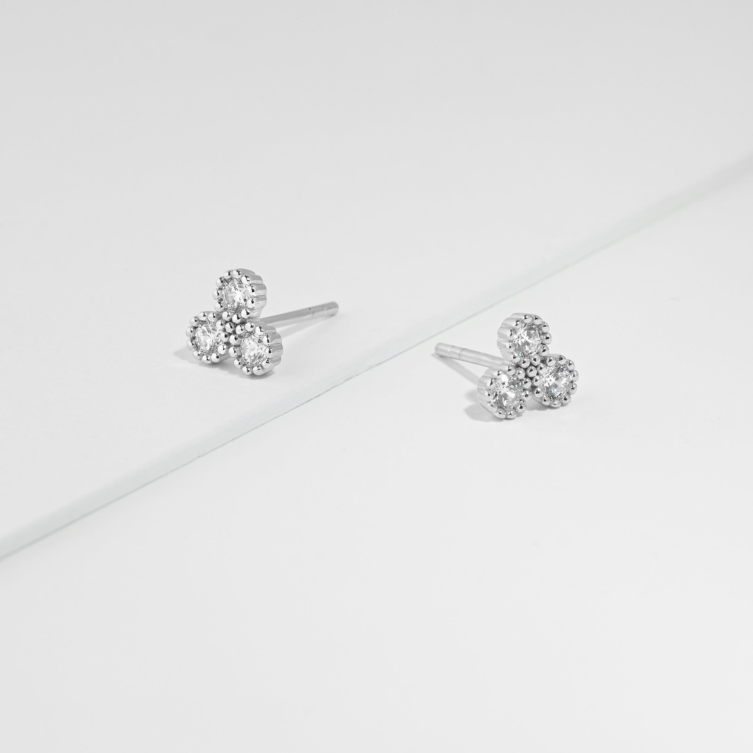Sterling Silver Zirconia Crown Set Cluster Stud Earrings