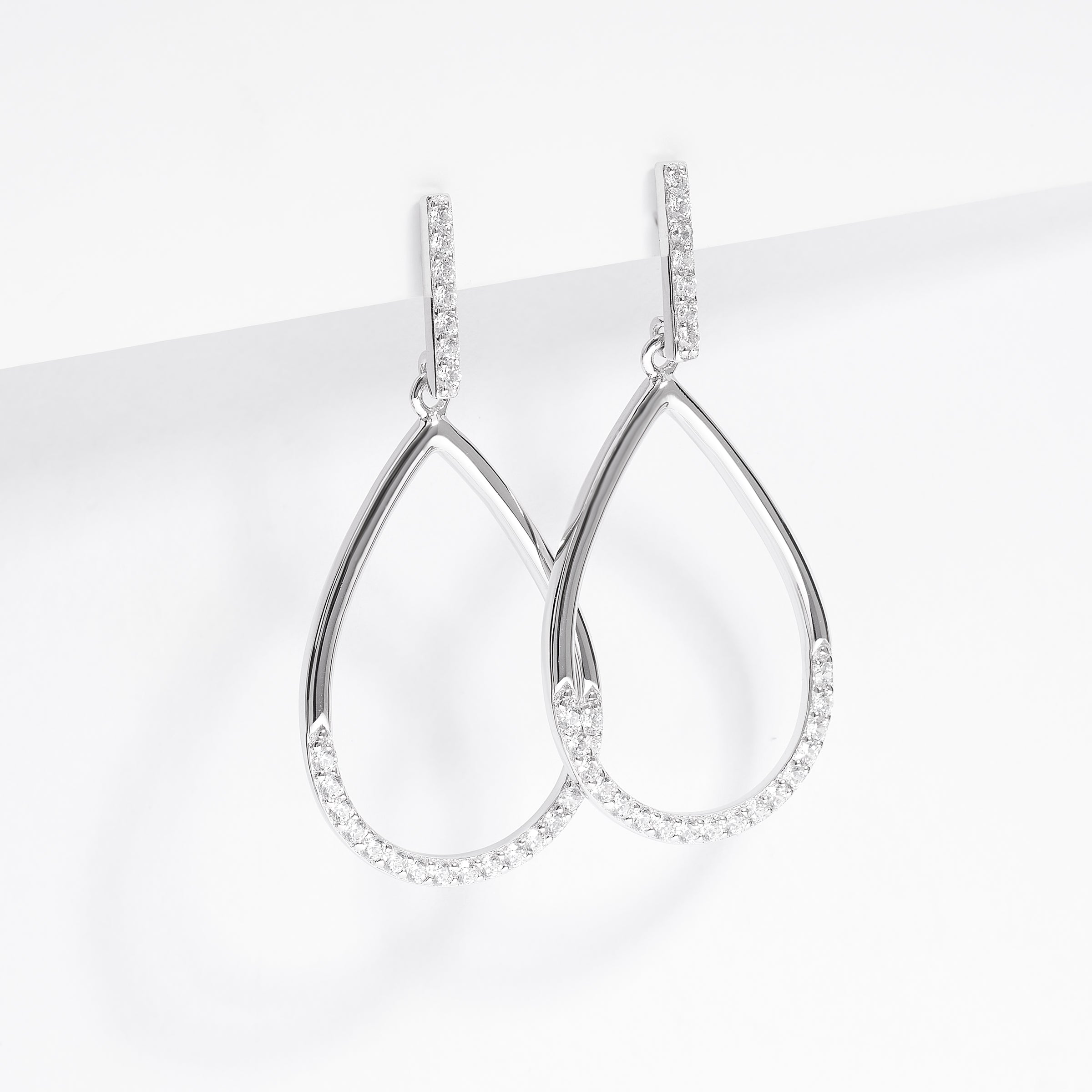 Sterling Silver Zirconia Open Teardrop Stud Earrings