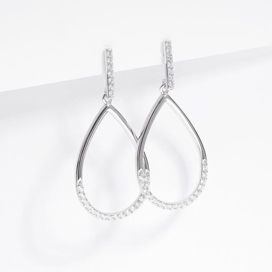 Sterling Silver Zirconia Open Teardrop Stud Earrings