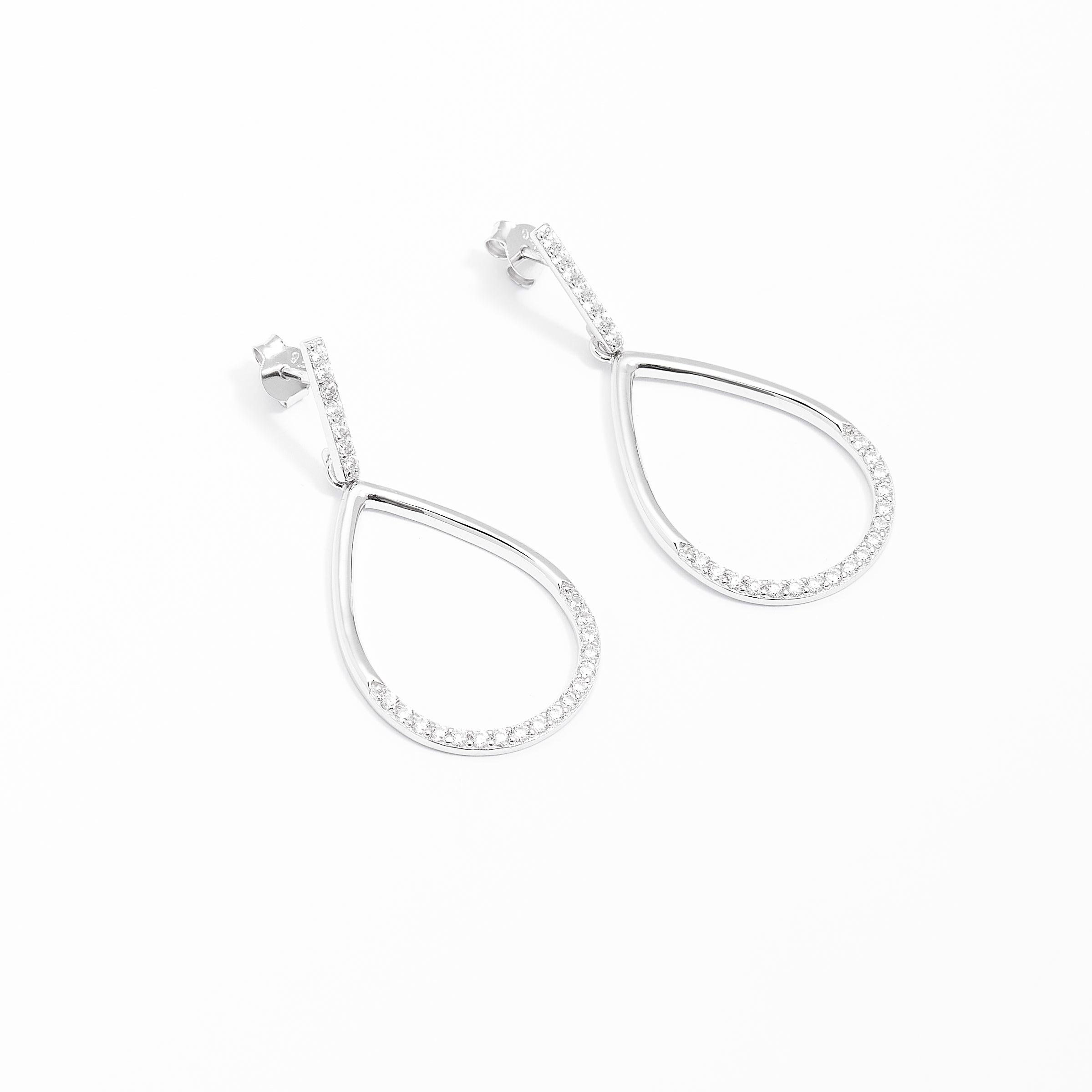 Sterling Silver Zirconia Open Teardrop Stud Earrings