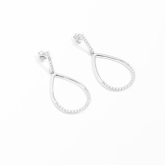 Sterling Silver Zirconia Open Teardrop Stud Earrings