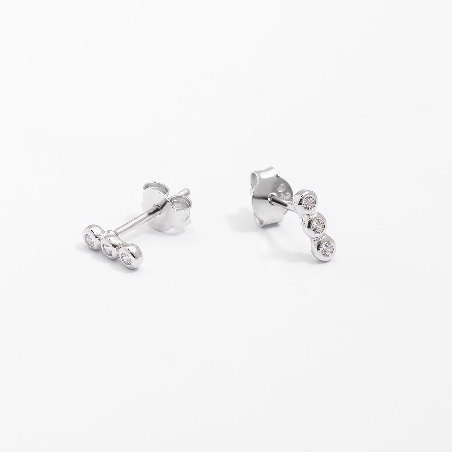 Sterling Silver Zirconia Bezel Row Stud Earrings