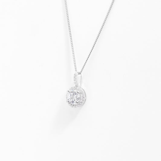 Sterling Silver Zirconia Round Brilliant Solitaire With Halo Pendant