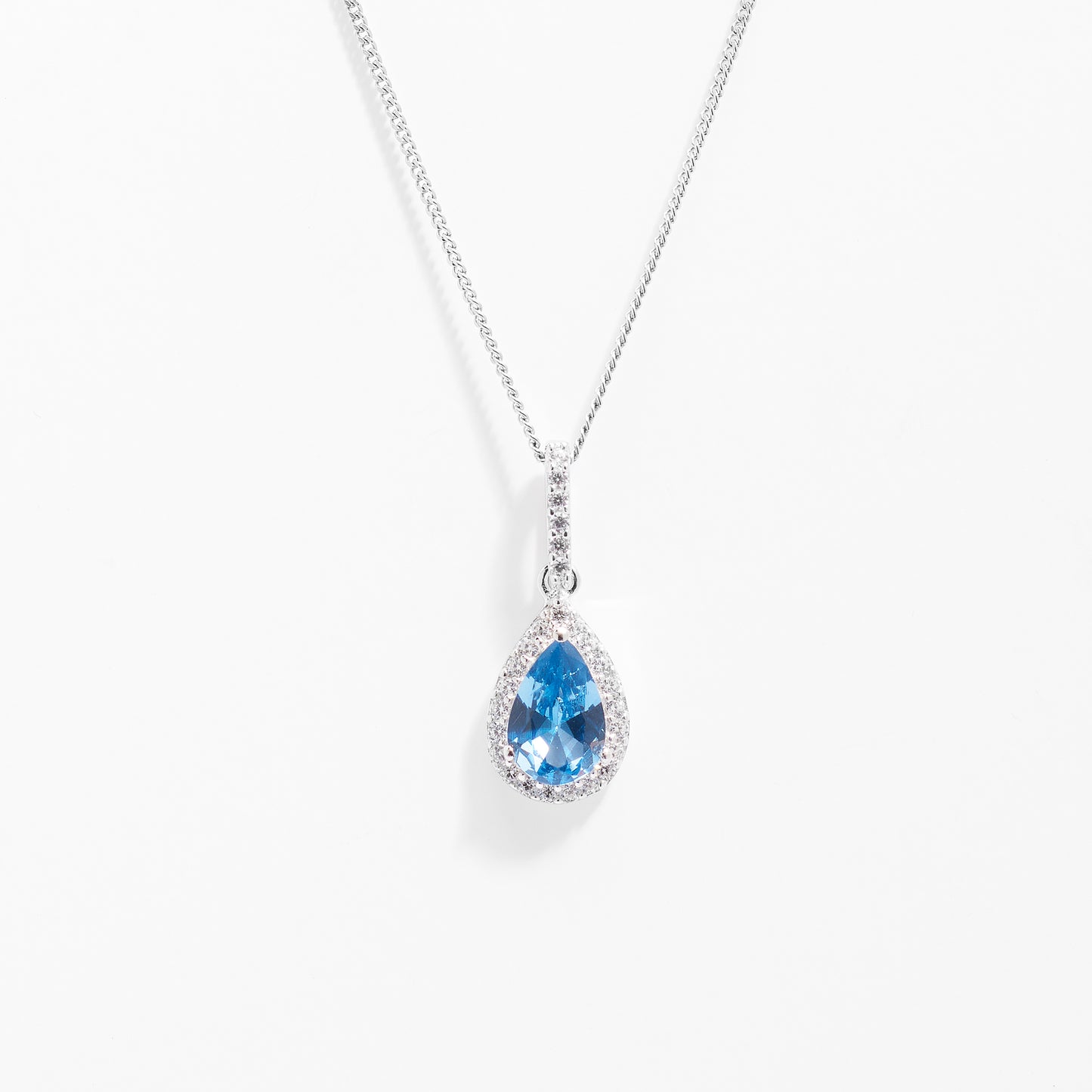 Sterling Silver Pale Blue Pear Zirconia Halo Pendant