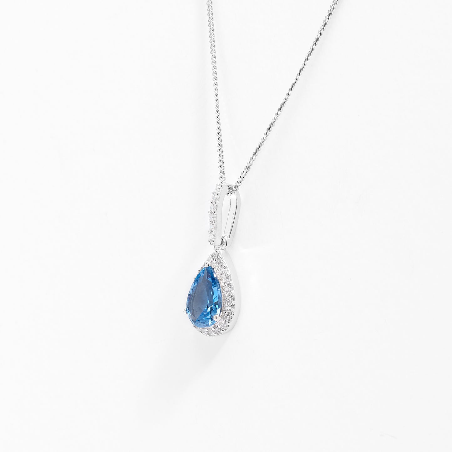 Sterling Silver Pale Blue Pear Zirconia Halo Pendant