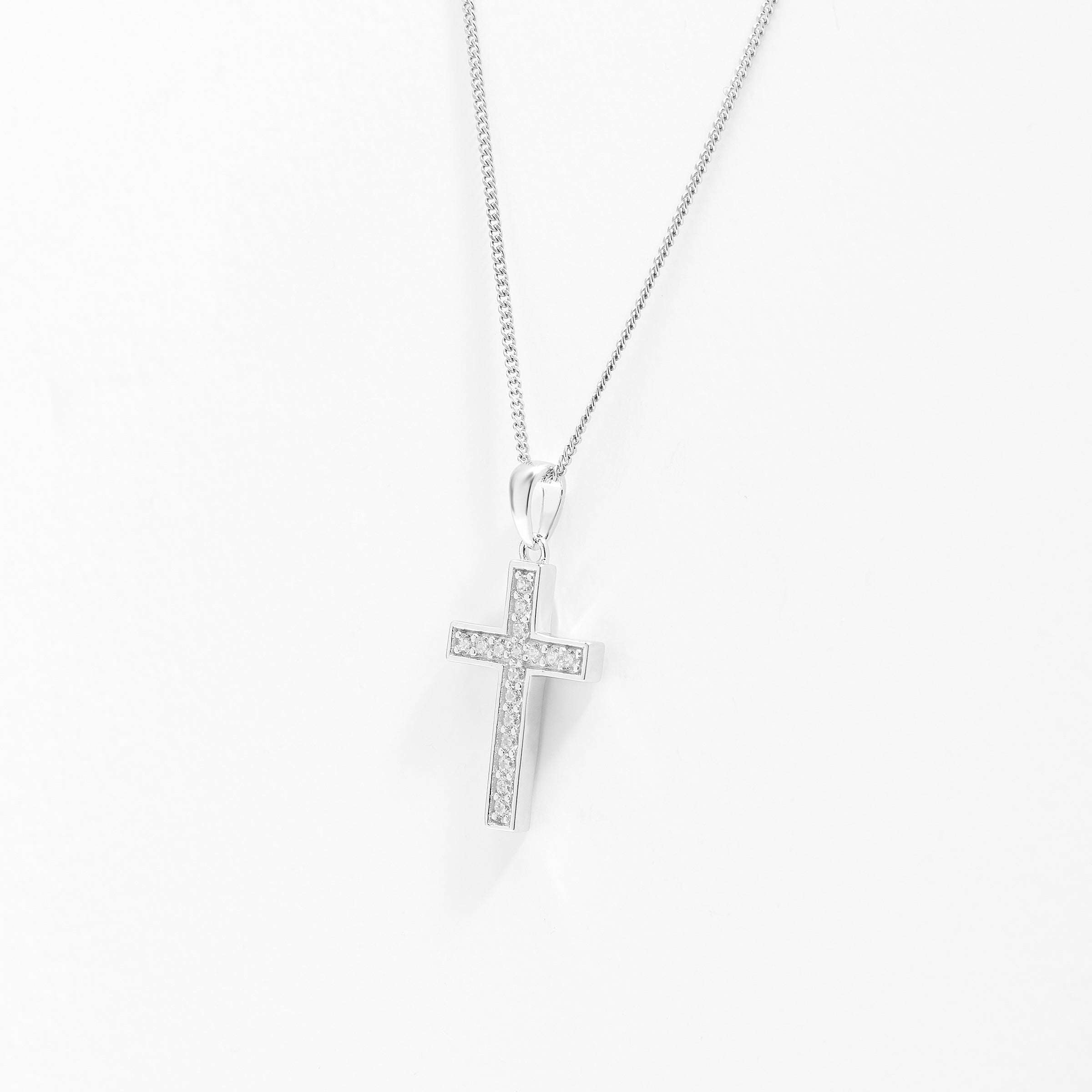 Sterling Silver Zirconia Grain Set Cross Pendant
