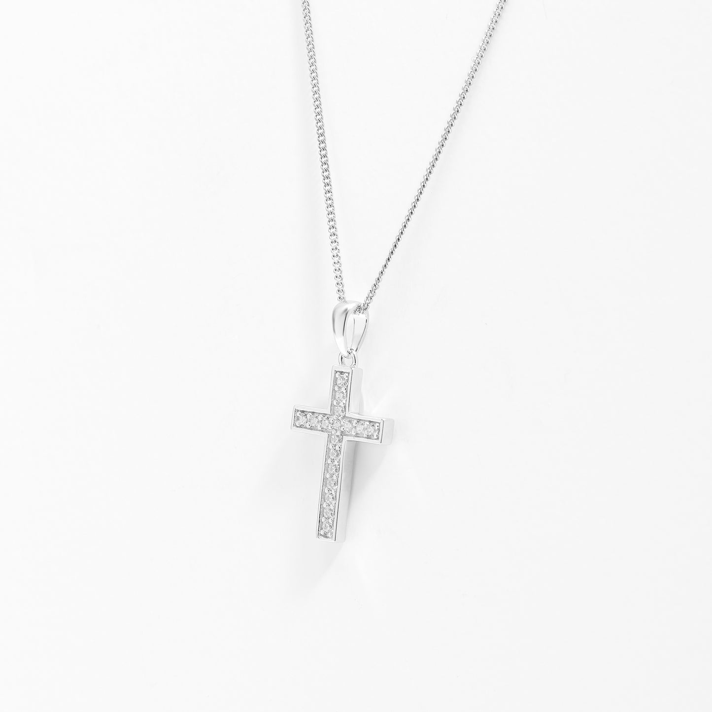 Sterling Silver Zirconia Grain Set Cross Pendant