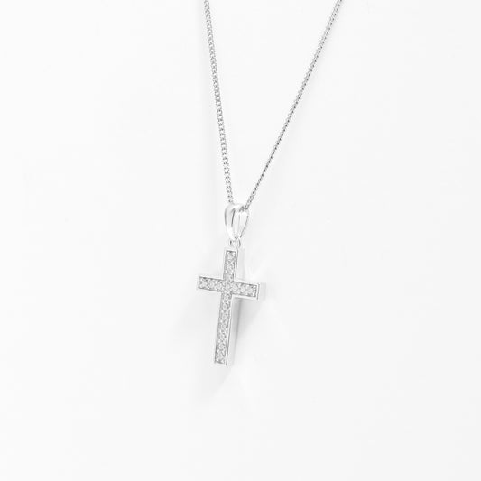 Sterling Silver Zirconia Grain Set Cross Pendant