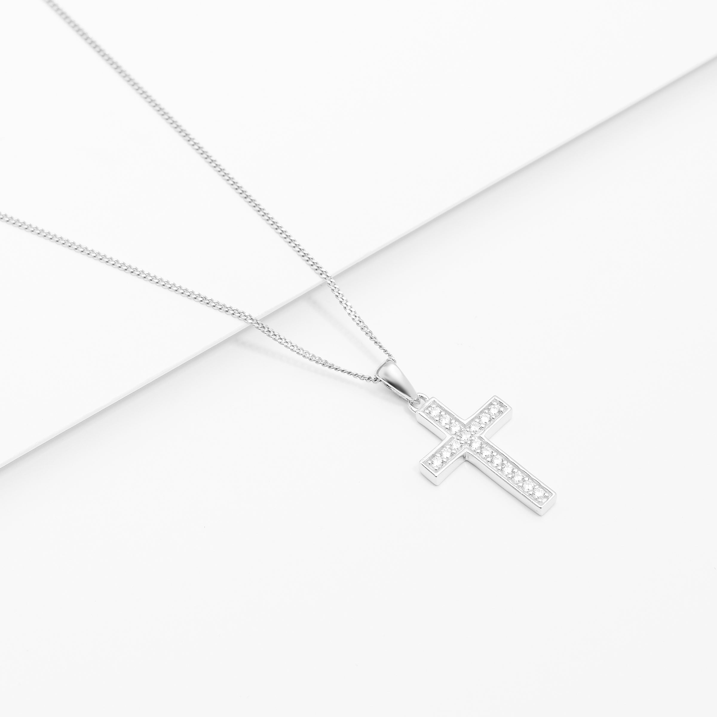 Sterling Silver Zirconia Grain Set Cross Pendant
