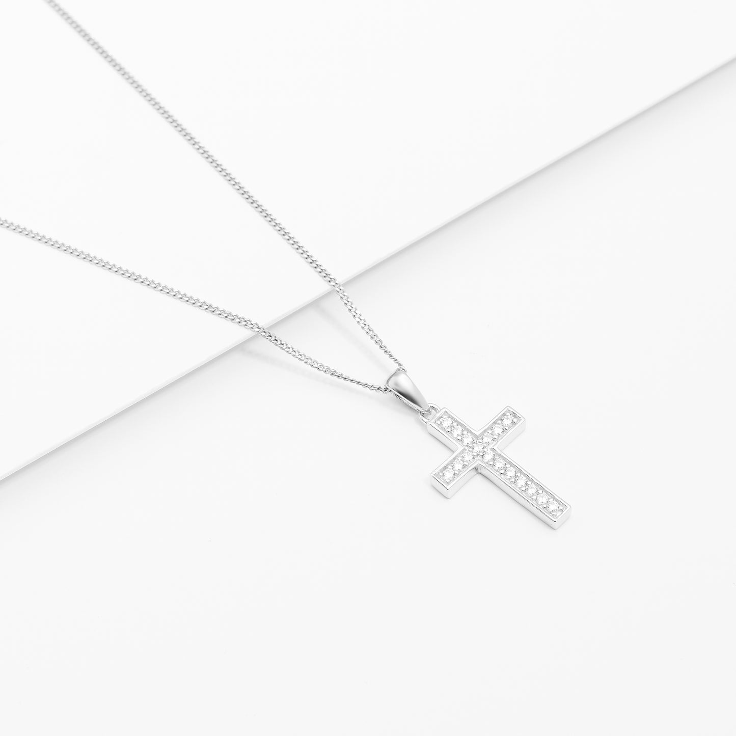 Sterling Silver Zirconia Grain Set Cross Pendant