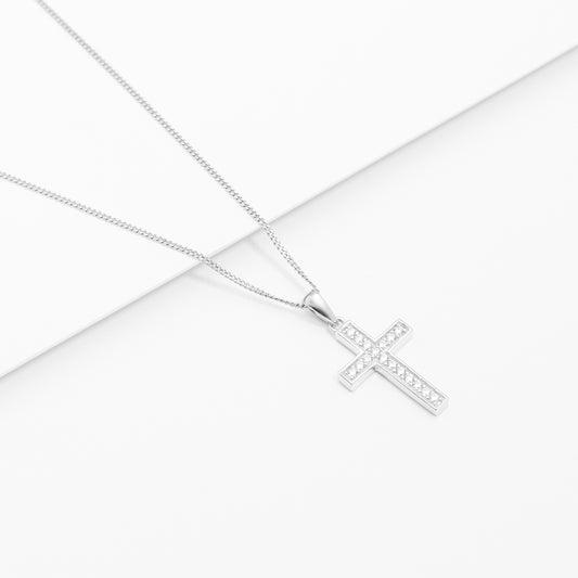 Sterling Silver Zirconia Grain Set Cross Pendant