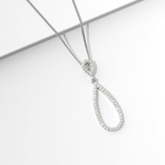 Sterling Silver Double Open Teardrop Zirconia Pendant