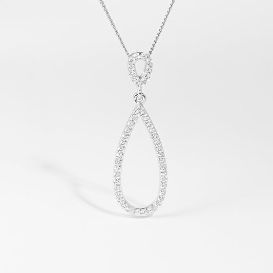 Sterling Silver Double Open Teardrop Zirconia Pendant