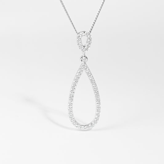 Sterling Silver Double Open Teardrop Zirconia Pendant