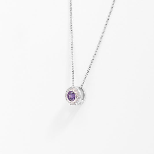 Sterling Silver Bezel Purple Zirconia Halo Slider Pendant