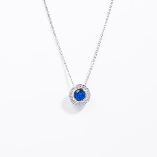 Sterling Silver Bezel Dark Blue Zirconia Halo Slider Pendant