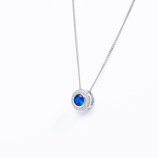 Sterling Silver Bezel Dark Blue Zirconia Halo Slider Pendant