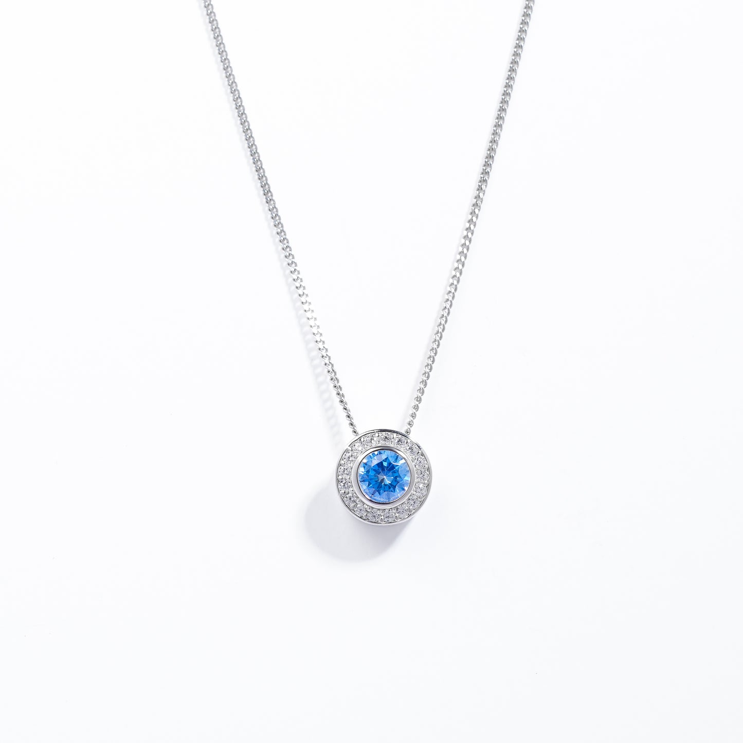 Sterling Silver Bezel Blue Zirconia Halo Slider Pendant