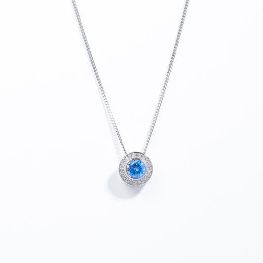 Sterling Silver Bezel Blue Zirconia Halo Slider Pendant