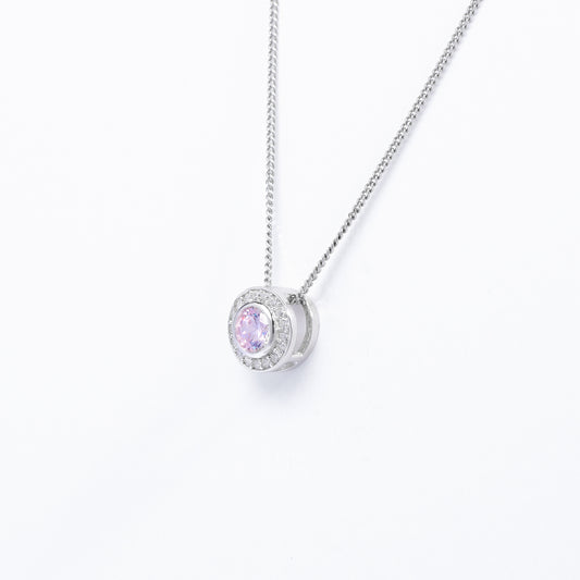 Sterling Silver Bezel Pink Zirconia Halo Slider Pendant