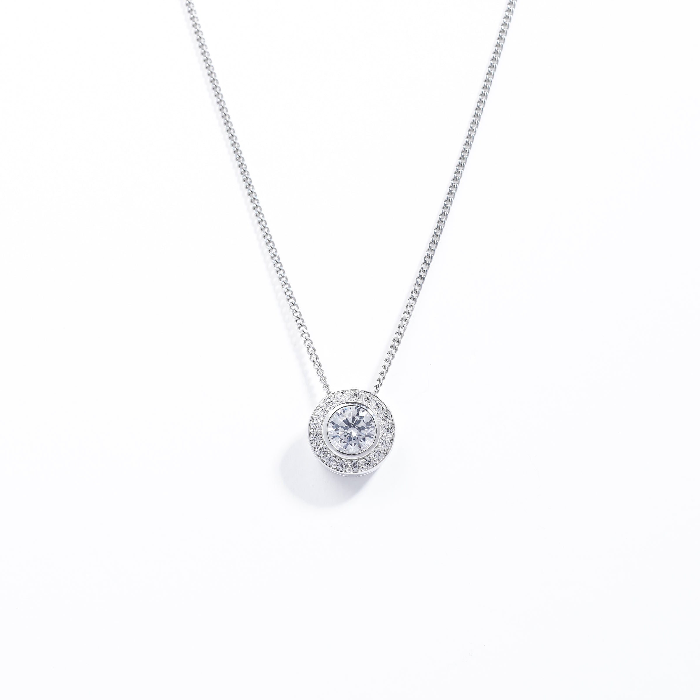 Sterling Silver Bezel Zirconia Halo Slider Pendant