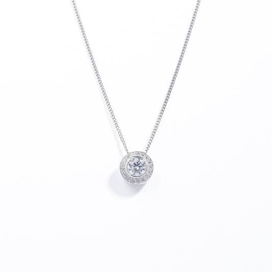 Sterling Silver Bezel Zirconia Halo Slider Pendant