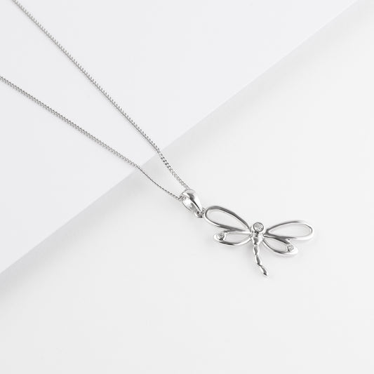 Sterling Silver Zirconia Bezel Dragonfly Pendant