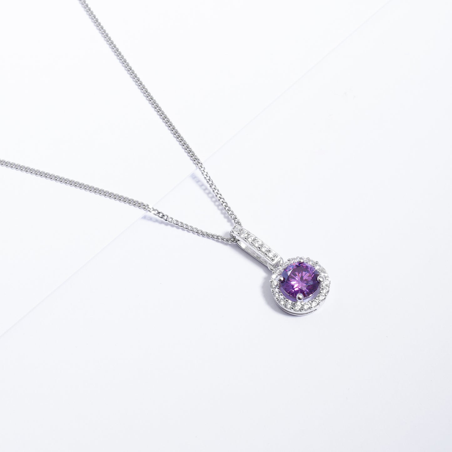Sterling Silver Amethyst With Zirconia Halo Pendant