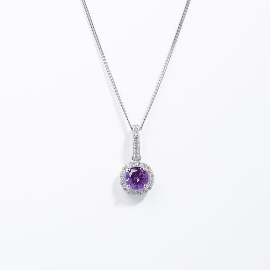 Sterling Silver Amethyst With Zirconia Halo Pendant