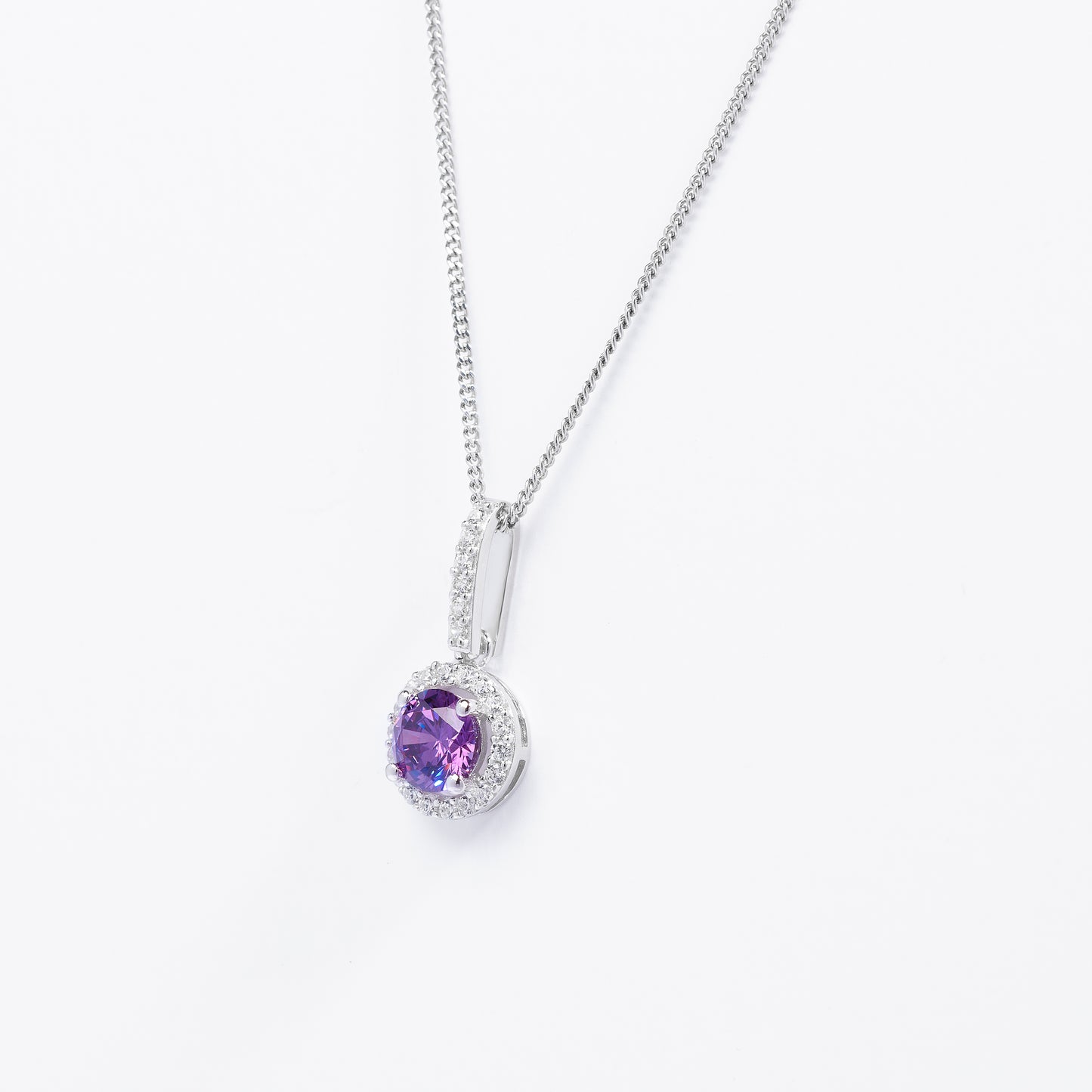 Sterling Silver Amethyst With Zirconia Halo Pendant