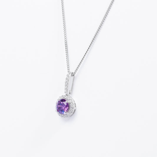 Sterling Silver Amethyst With Zirconia Halo Pendant