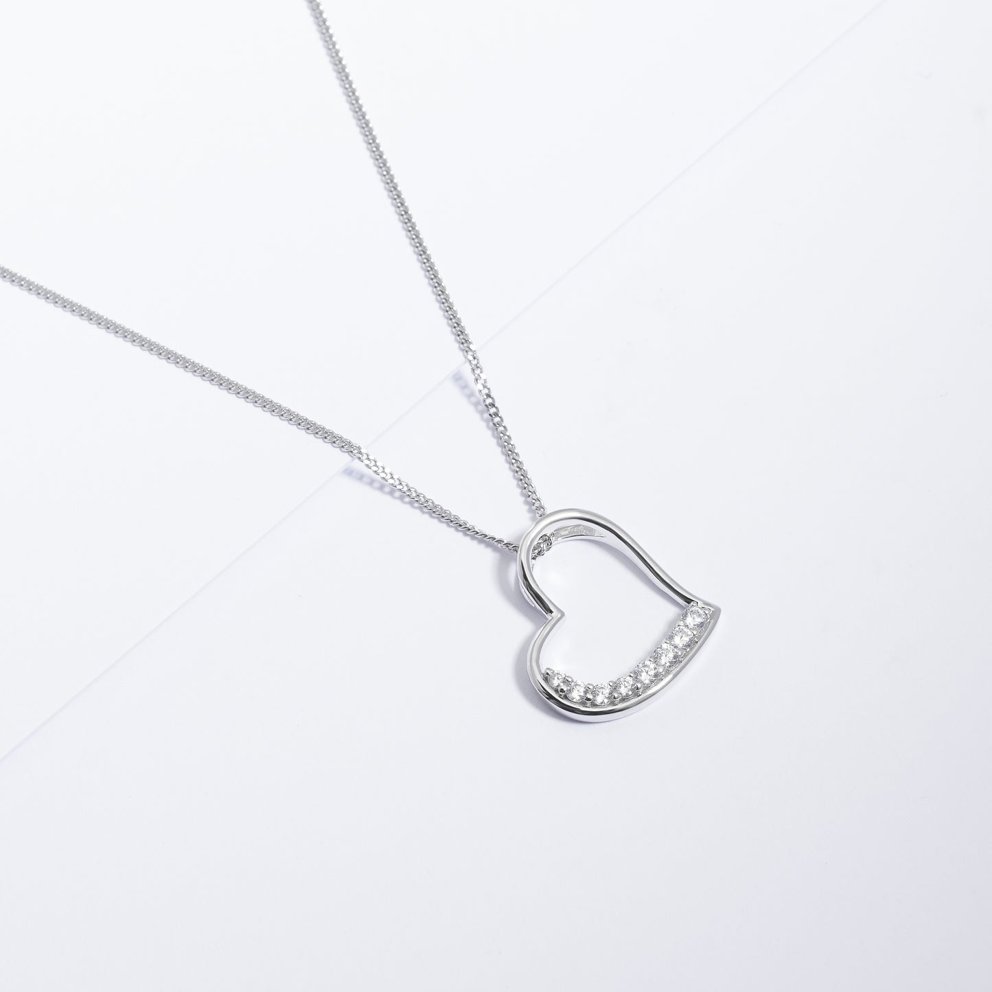 Sterling Silver Zirconia Angled Heart Pendant