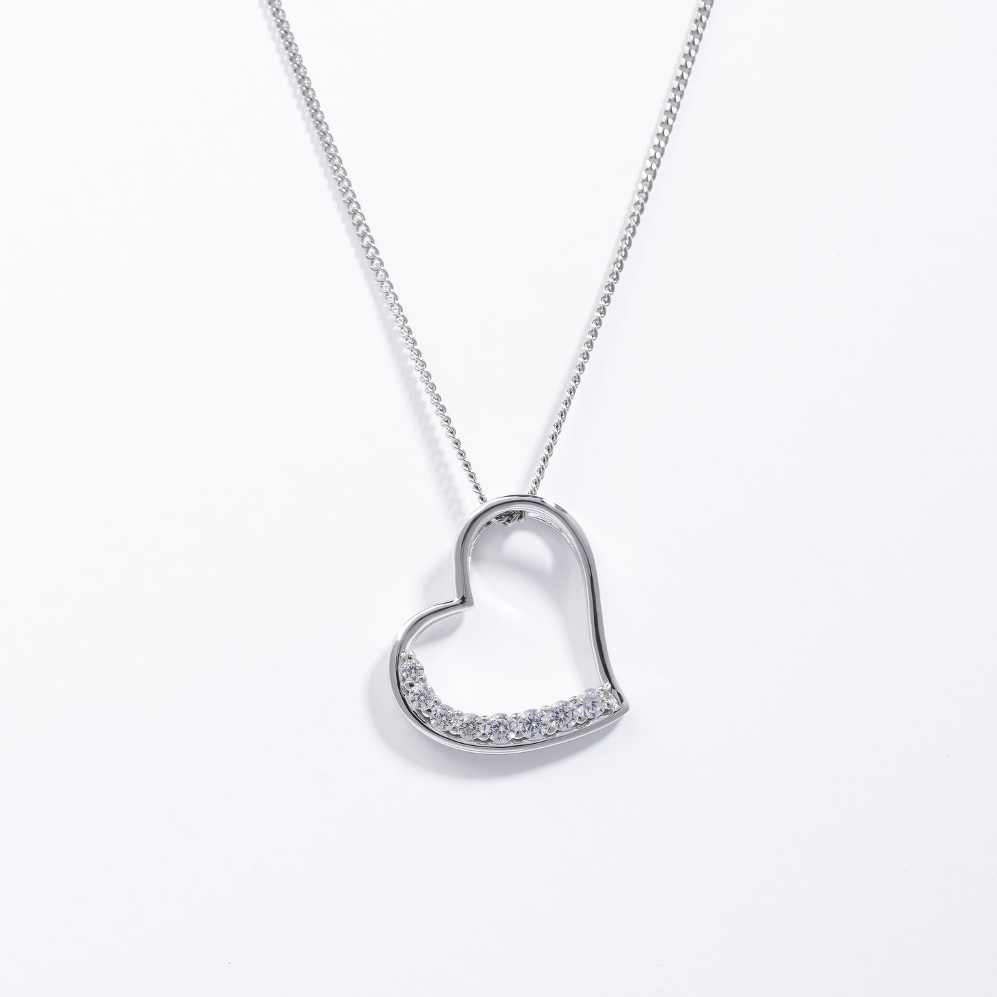 Sterling Silver Zirconia Angled Heart Pendant