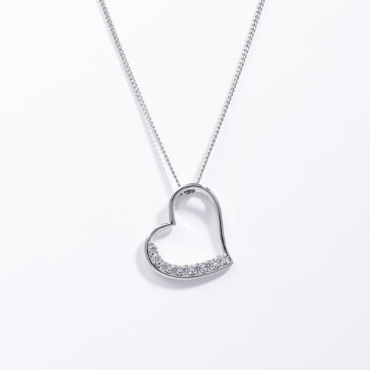 Sterling Silver Zirconia Angled Heart Pendant